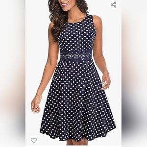 Cocktail dress, navy polka dot, large, A line